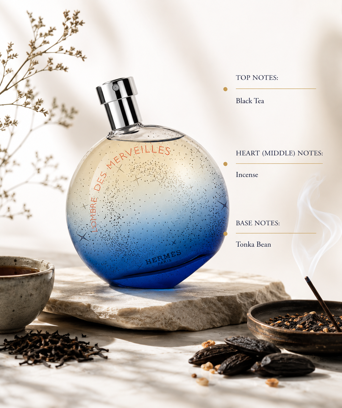 Hermès Le Jardin de Monsieur Li 50ml Eau de Toilette presented with kumquat, bergamot, jasmine sambac and fresh green mineral accords, capturing its serene citrus-floral fragrance inspired by a peaceful Chinese garden.