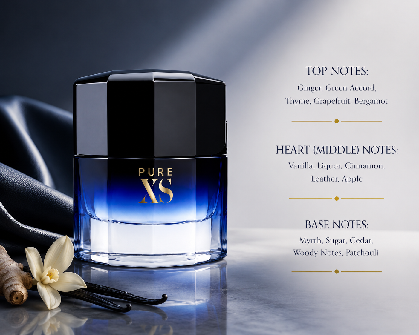 Paco Rabanne Pure XS For Her Eau de Parfum with fragrance notes including ginger, vanilla, cinnamon, leather and patchouli