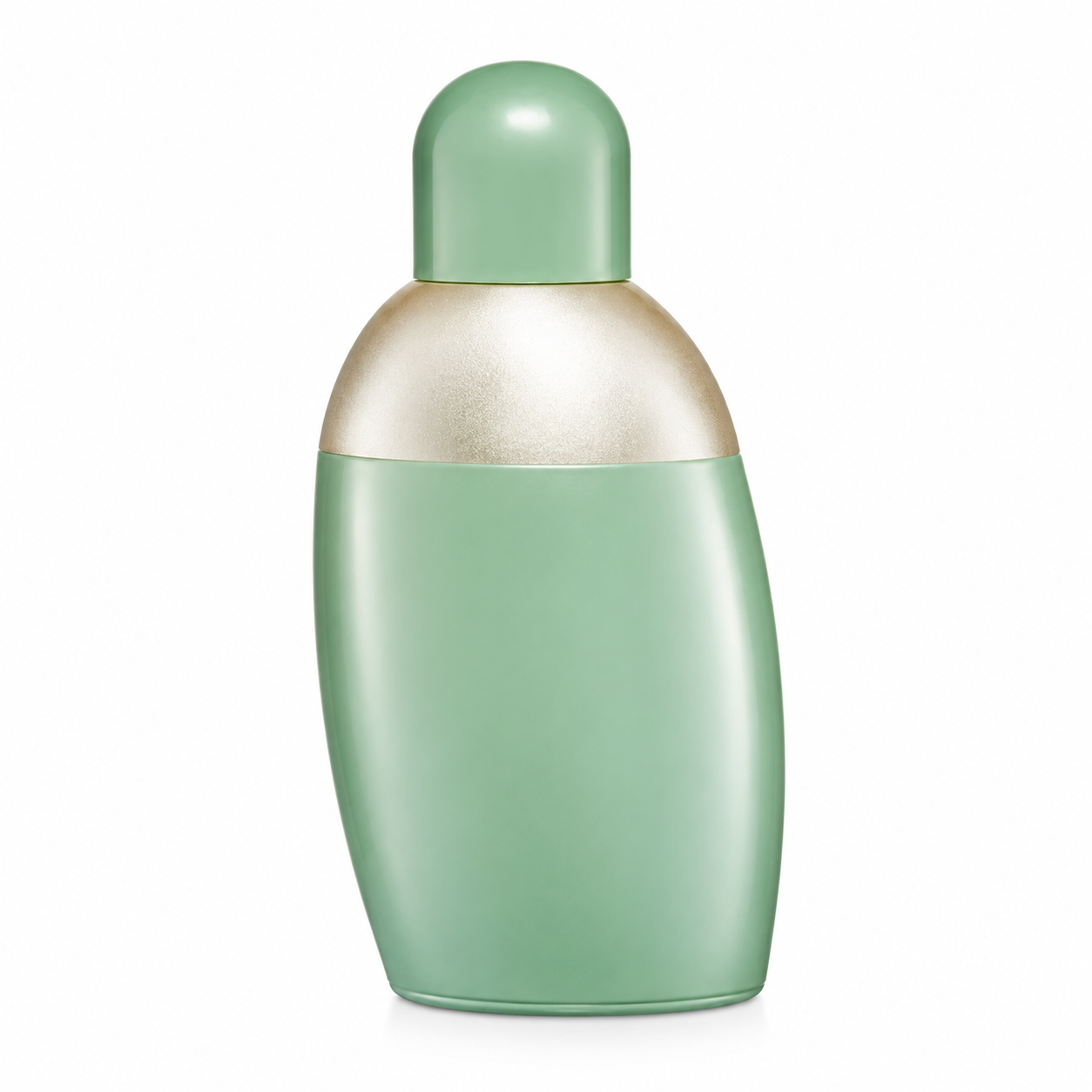 Cacharel Eden Eau de Parfum bottle with a soft mint green oval design, frosted gold accent and rounded green cap.