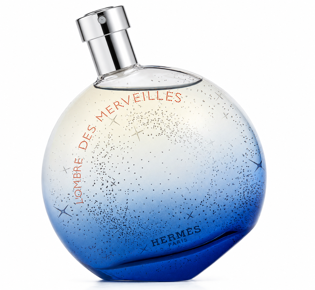 Hermès Le Jardin de Monsieur Li 50ml Eau de Toilette in an elegant clear glass bottle with a soft yellow fragrance and transparent dome cap, isolated on a pure white background.