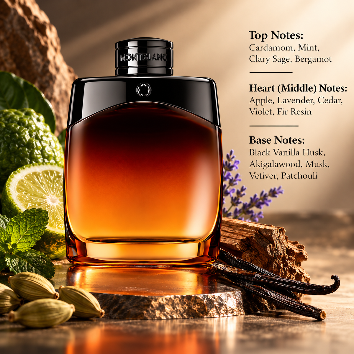 Montblanc Explorer Extreme men’s fragrance styled with bergamot, cardamom, mint, lavender, warm woods and vanilla, reflecting its aromatic, woody, fresh and warm scent profile.