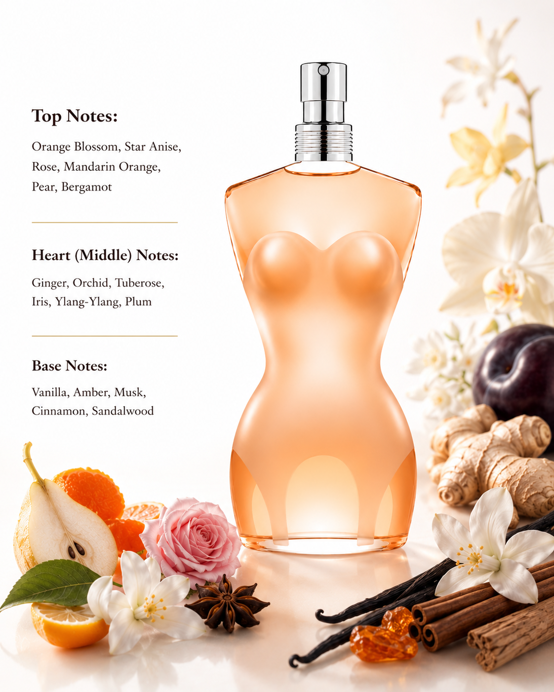 Jean Paul Gaultier Classique Eau de Toilette with fragrance notes of orange blossom, rose, ginger, vanilla and sandalwood